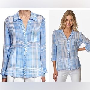 DVF Carter Blue & White Plaid Button Down Size 4